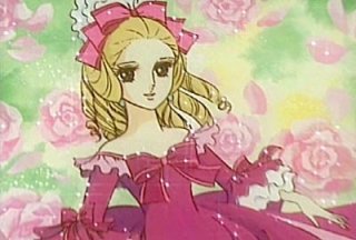 La regina di Francia, Maria Antonietta, fluttua tra le rose in una sequenza dell\'anime Lady Oscar