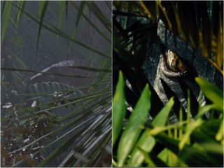 Jurassic Park e Jurassic World a confronto: occhi tra la vegetazione