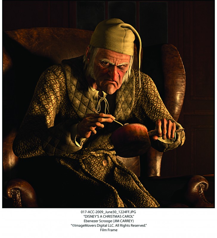 Ebenezer Scrooge (doppiato da Jim Carrey) è il protagonista della fiaba