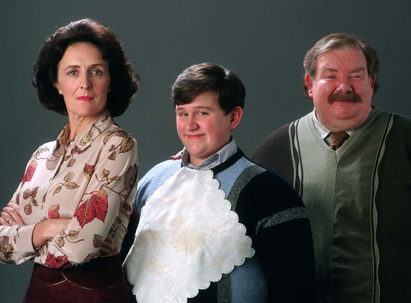 Una foto promo della famiglia Dursley: Fiona Shaw, Harry Melling e ...