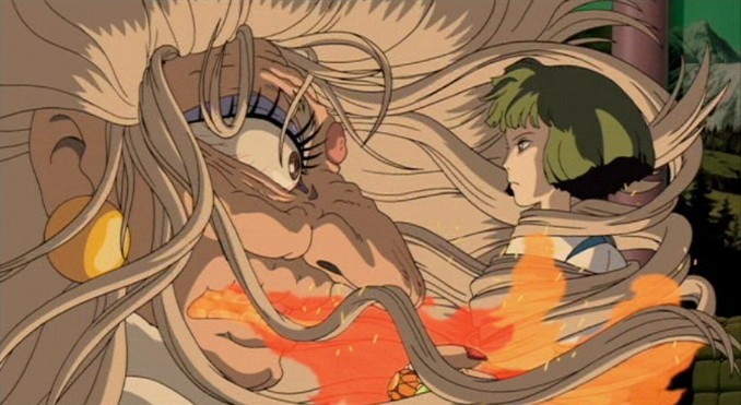 La strega Yubaba e Aku in una scena de La città incantata del 2001: