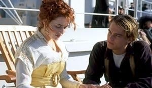 Kate Winslet and Leonardo DiCaprio in a scene from James Cameron's Titanic