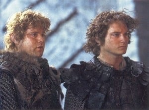 Elijah Wood con Sean Astin in una scena di Il signore degli anelli - Il ritorno del re