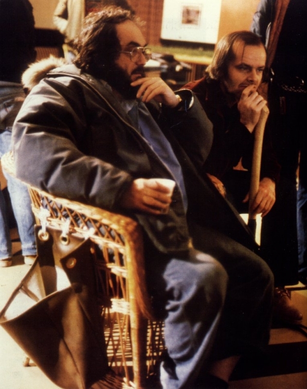 Il regista Stanley Kubrick e Jack Nicholson sul set di Shining