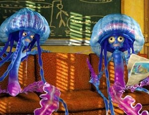 Le due simpatiche meduse Ernie e Bernie in una scena di Shark Tale