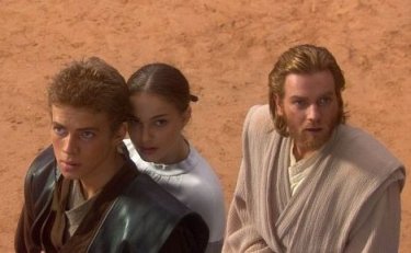 Hayden Christensen, Natalie Portman e Ewan McGregor in Star Wars ep. II