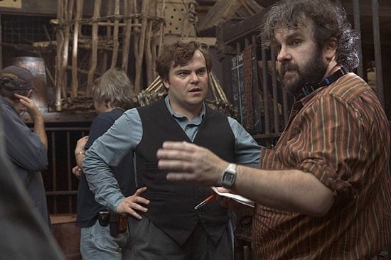 Jack Black e Peter Jackson sul set di King Kong