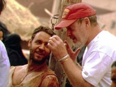 Russell Crowe and director Ridley Scott during the filming of Gladiator