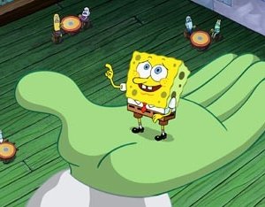 Una scena di The SpongeBob SquarePants Movie con il protagonista del film