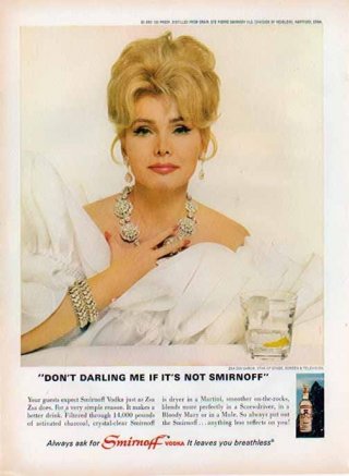 Zsa Zsa Gabor in una pubblicità per una nota marca di Vodka