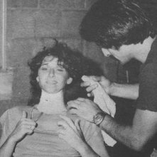 Robbi Morgan e il truccatore Tom Savini sul set di Venerdì 13