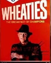 Robert Englund nei panni di Freddy Krueger, ed immortalato su una scatola di cereali per la prima colazione