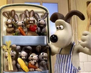 Un frigo pieno di conigli in Wallace & Gromit: La maledizione del coniglio mannaro