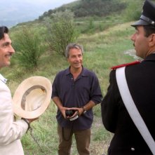 Vincenzo Salemme, Roberto Cimpanelli e Neri Marcorè sul set del film Baciami piccina