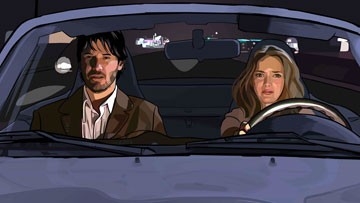 Keanu Reeves con Winona Ryder in una scena del film A scanner darkly