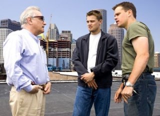 Matt Damon, Martin Scorsese e Leonardo DiCaprio sul set di The Departed