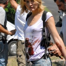 Chiara Conti sul set del film Morte di un confidente
