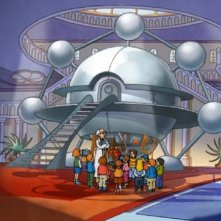 Ambientazione fantascientifica per una scena del film Felix e la macchina del tempo