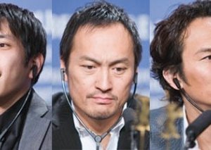 Ninomiya Kazunari, Ken Watanabe e Ihara Tsuyoshi alla Berlinale 2007 per presentare il film Lettere da Iwo Jima