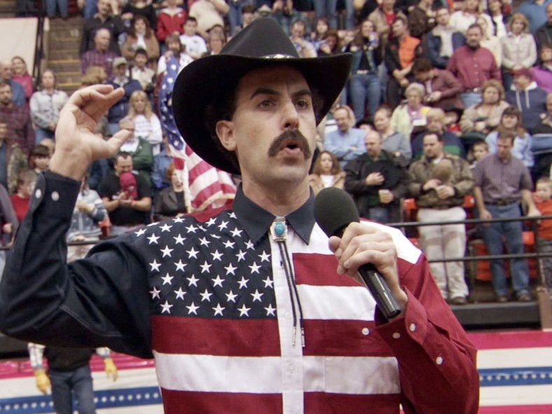 Sacha Baron Cohen in 'Borat', durante la scena del rodeo