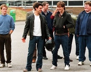 Jamie Parker, Dominic Cooper, Russell Tovey, Andrew Knott e James Corden in una scena del film The History Boys