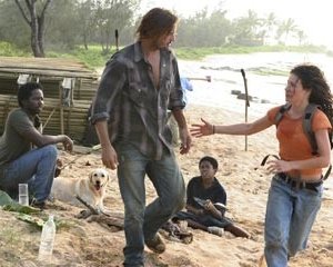 Josh Holloway, Harold Perrineau, Malcolm David Kelley ed Evangeline Lilly nell'episodio 'Non nuovere' di Lost