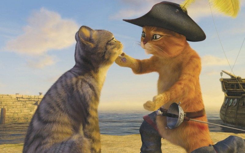 Il gatto con gli stivali in una scena del film Shrek Terzo