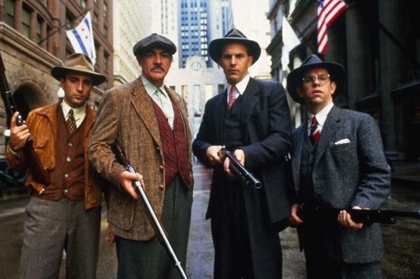Andy Garcia, Sean Connery and Kevin Costner in a scene from The Untouchables.