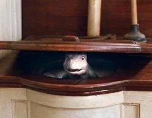 Una buffa espressione di Crusoe, il drago protagonista del fantasy The Water Horse - La leggenda degli abissi