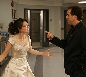 Tina Fey e Jerry Seinfeld nell'episodio 'Seinfeldvision' della seconda stagione di 30 Rock