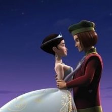 Una romantica scena del film Cenerentola e gli 007 nani