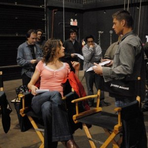 Jensen Ackles e Elizabeth Whitmere sul set dell'episodio 'Hollywood babylon' della serie tv Supernatural