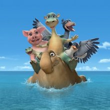 Il dinosauro Impy e i suoi amici in una scena del film Impy e il mistero dell'isola magica