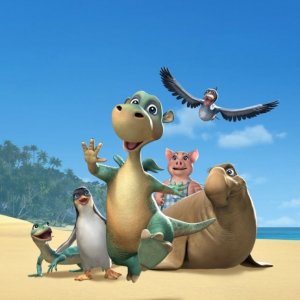 Il dinosauro Impy e la sua banda di scatenati amici in una scena del film d'animazione Impy e il mistero dell'isola magica