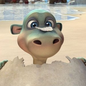 Il tenero dinosauro Impy esce dal guscio in una scena del film d'animazione Impy e il mistero dell'isola magica