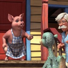 Impy, il maialino e il nonnetto in una scena del film Impy e il mistero dell'isola magica