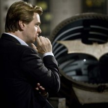 Il regista Christopher Nolan sul set del film Il cavaliere oscuro