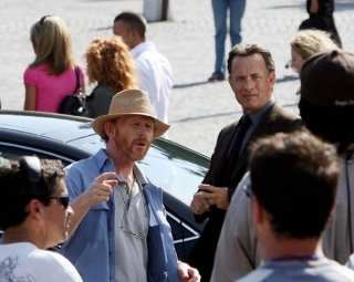 Ron Howard e Tom Hanks a Piazza del Popolo a Roma sul set di Angeli e demoni