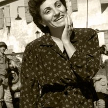 Paola Lavini sul set di Don Zeno, l'uomo di Nomadelfia