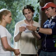 Anna Paquin, Stephen Moyer ed Alan Ball sul set di True Blood