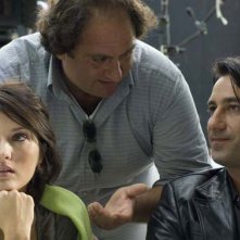 Chiara Conti, il regista Daniele Cascella e Michele De Virgilio sul set del film La canarina assassinata