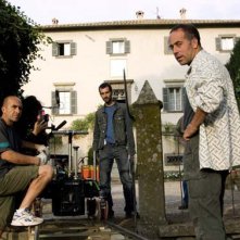 Una foto scattata sul set del film La canarina assassinata