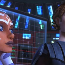 Ahsoka e Anakin Skywalker in una scena del film The Clone Wars