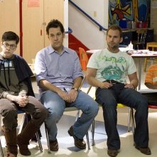 Christopher Mintz-Plasse, Paul Rudd, Seann William Scott e Bobb'e J. Thompson in una scena del film Role Models
