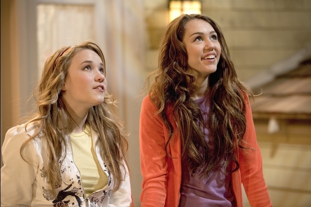 Emily Osment and Miley Cyrus in a scene from Hannah Montana