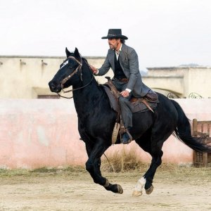 Jeremy Irons in una scena del western Appaloosa