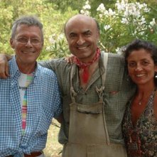 Ivano Marescotti sul set del cortometraggio Il mio ultimo giorno di guerra accanto al costumista Steve Almerighi e la direttrice del casting, Vania Arcangeli