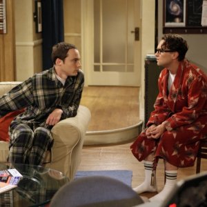 Leonard (Johnny Galecki) e Sheldon (Jim Parsons) in una delle scene dell'episodio The Bad Fish Paradigm (Big Bang Theory, stagione 2)