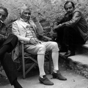 Arturo La Pegna, Paolo Stoppa e il regista Daniele D'anza sul set de L'Amaro caso della Baronessa di Carini 1975
