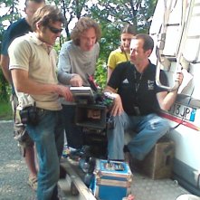 Val di Susa - 22 giugno 2008 - Il regista Umberto Spinazzola sul set de L'ultimo crodino controlla la ripresa con la troupe